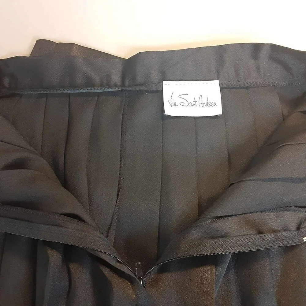 Vintage Via Sant Andrea Black Pleated High Waist Midi Skirt Size 10 - Picture 7 of 9